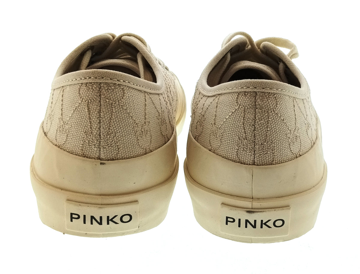 Pinko Women's Beige Monogram Canvas Low-Top Sneakers-9
