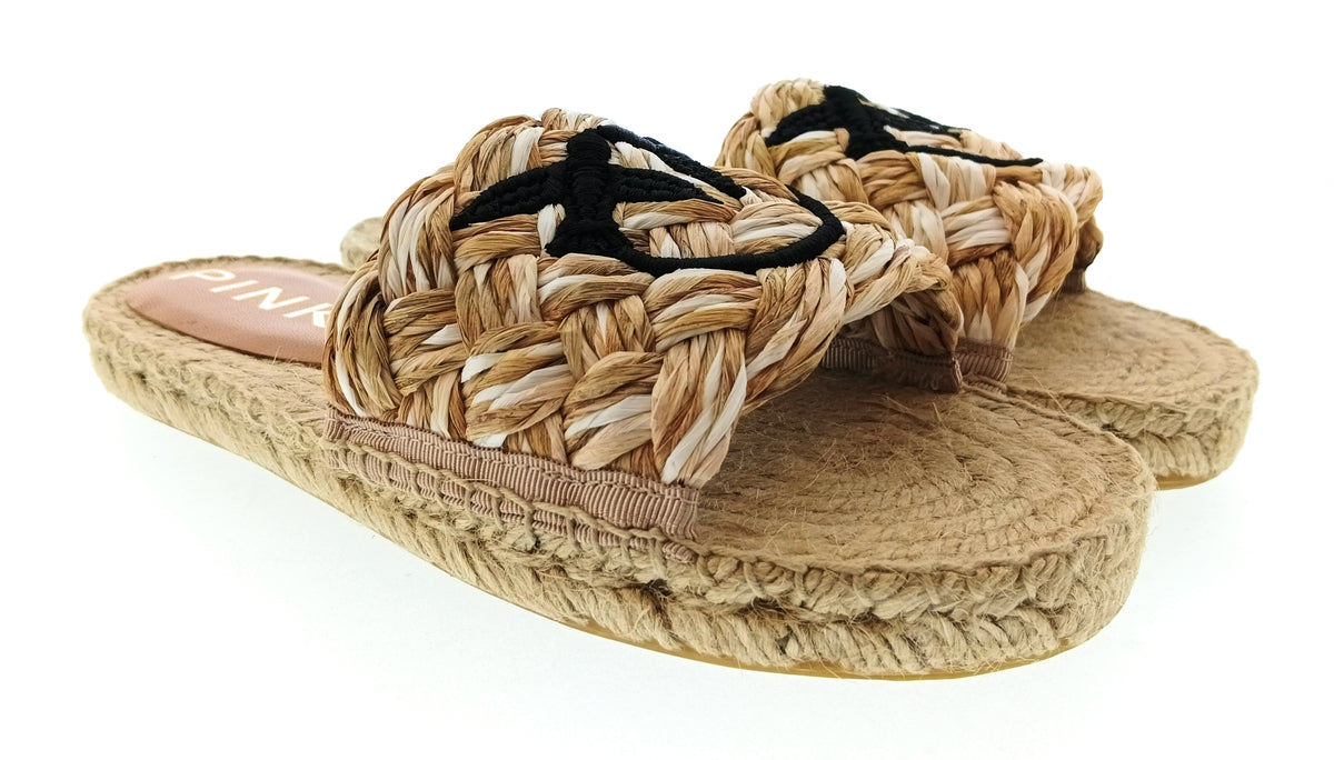 Pinko Women's Beige Raffia Flat Slide Sandals-7