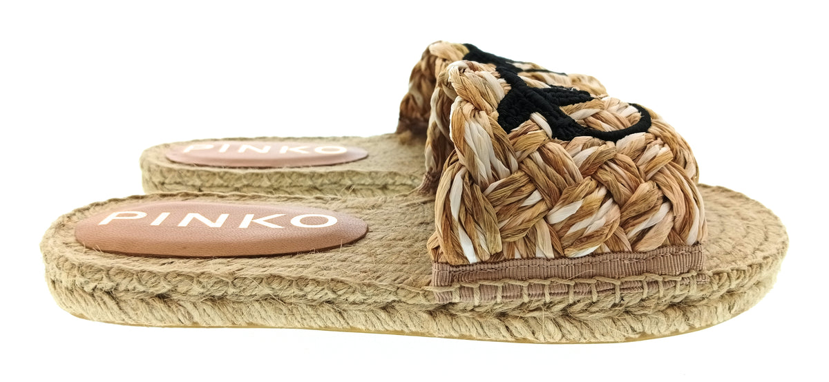 Pinko Women's Beige Raffia Flat Slide Sandals-7