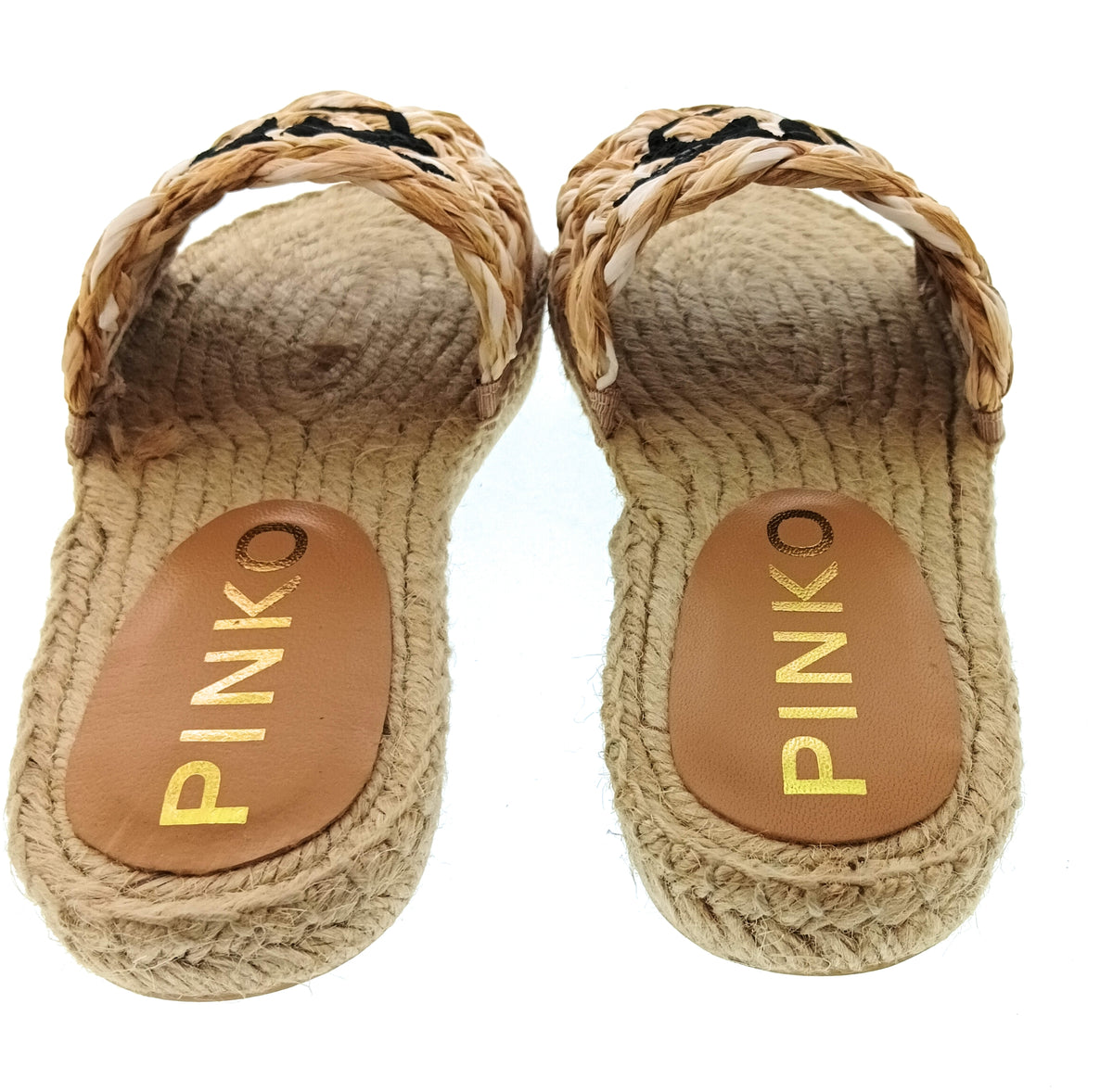 Pinko Women's Beige Raffia Flat Slide Sandals-7