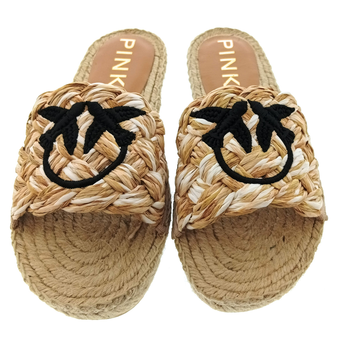 Pinko Women's Beige Raffia Flat Slide Sandals-7