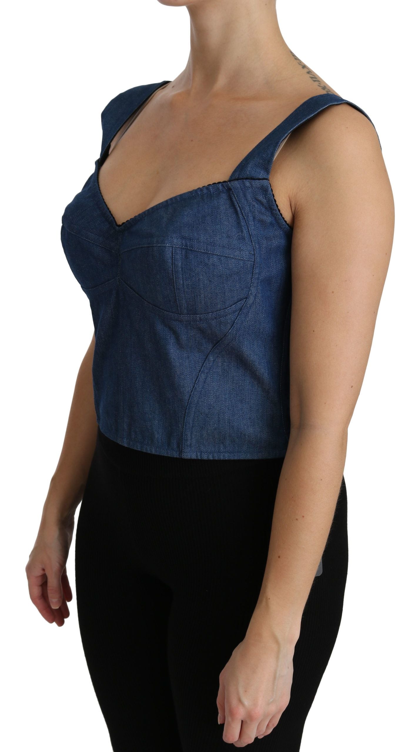 Dolce & Gabbana Blue Sleeveless Bustier Blouse Cotton Women's Top