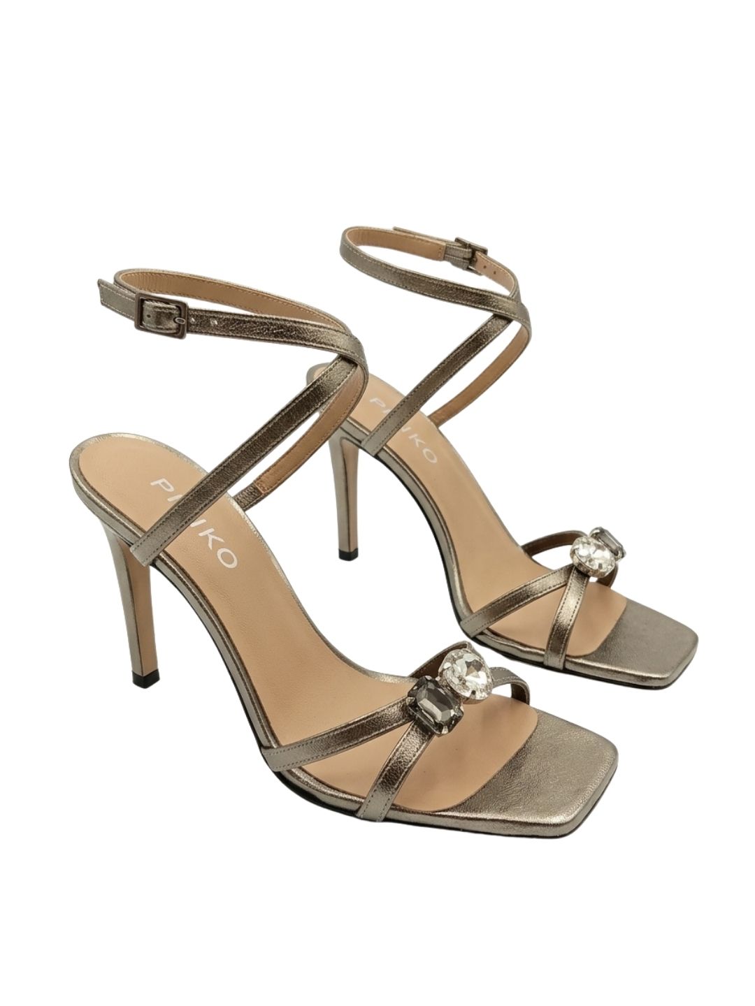 Pinko Pinko Women's Metallic Grey Leather Strappy High-Heel Sandals-8