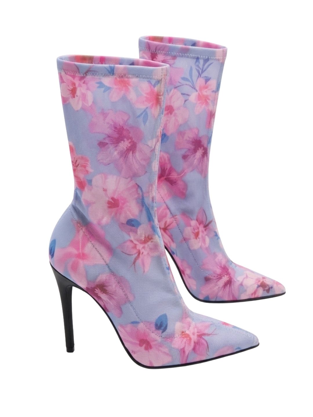 Pinko Women's Pink Blue Floral Pointed-Toe Ankle Boots-7
