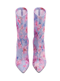 Pinko Women's Pink Blue Floral Pointed-Toe Ankle Boots-7