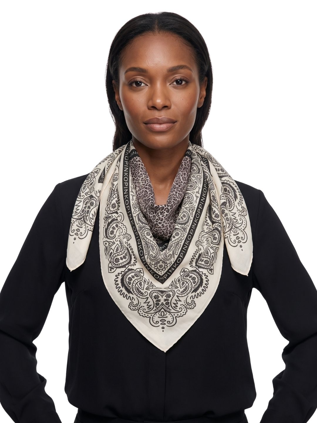 Pinko Women's Beige Cotton Paisley Bandana Scarf