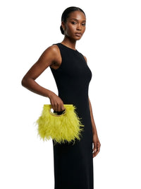 Pinko Women's Fluo Yellow Square Plume Feathered Clutch-8X8X1 IN