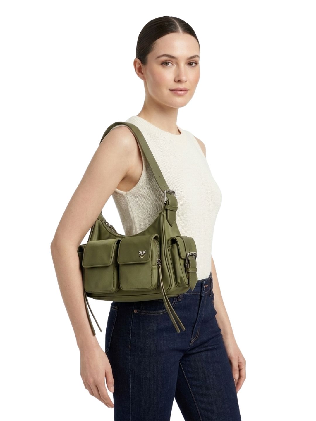 Pinko Women's Olive Green Cargo Nylon Shoulder Bag-12x8x4 IN