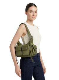 Pinko Women's Olive Green Cargo Nylon Shoulder Bag-12x8x4 IN