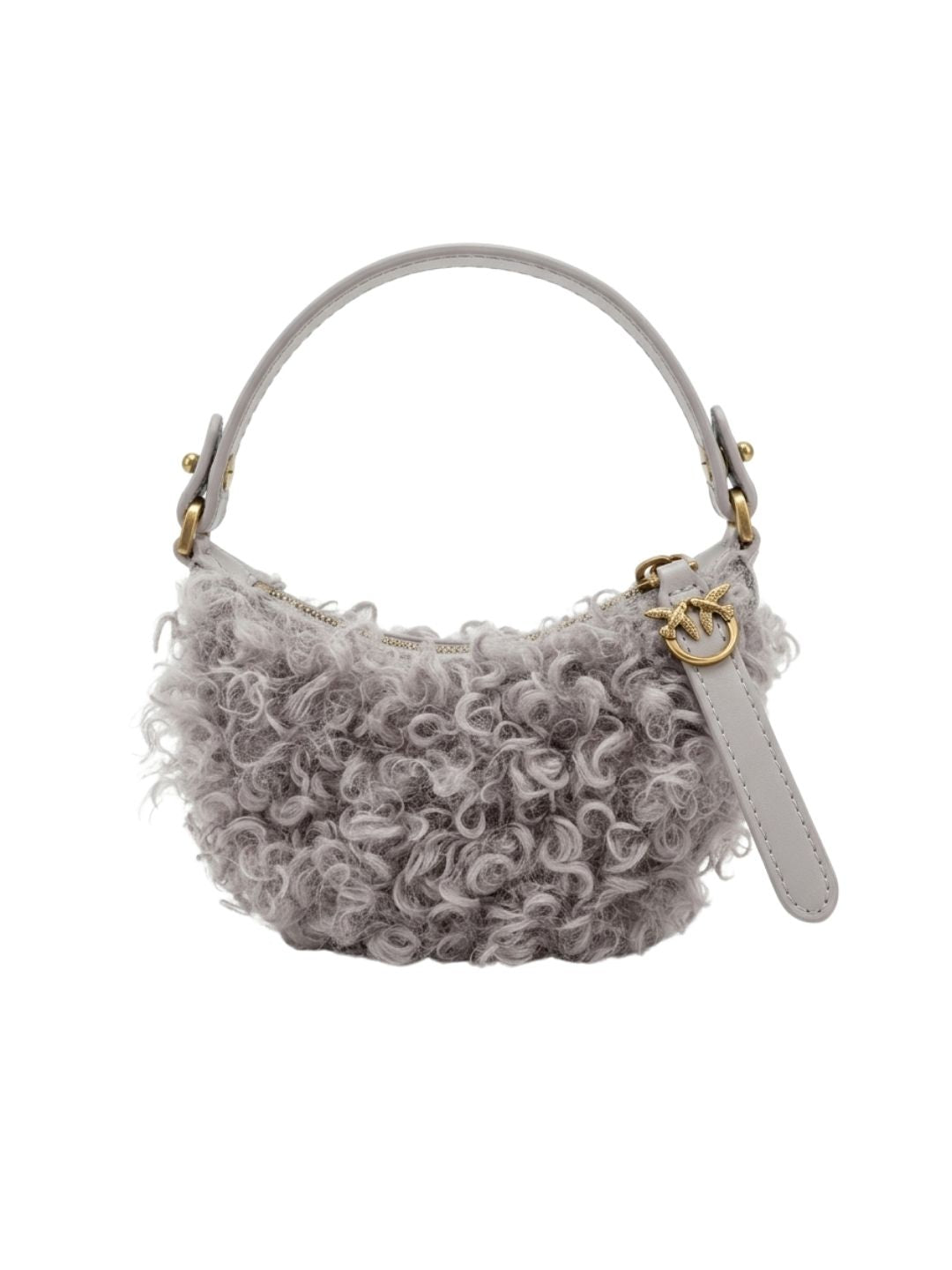 Pinko Women's Grey Half Moon Textured Shoulder Bag