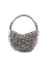 Pinko Women's Grey Half Moon Textured Shoulder Bag