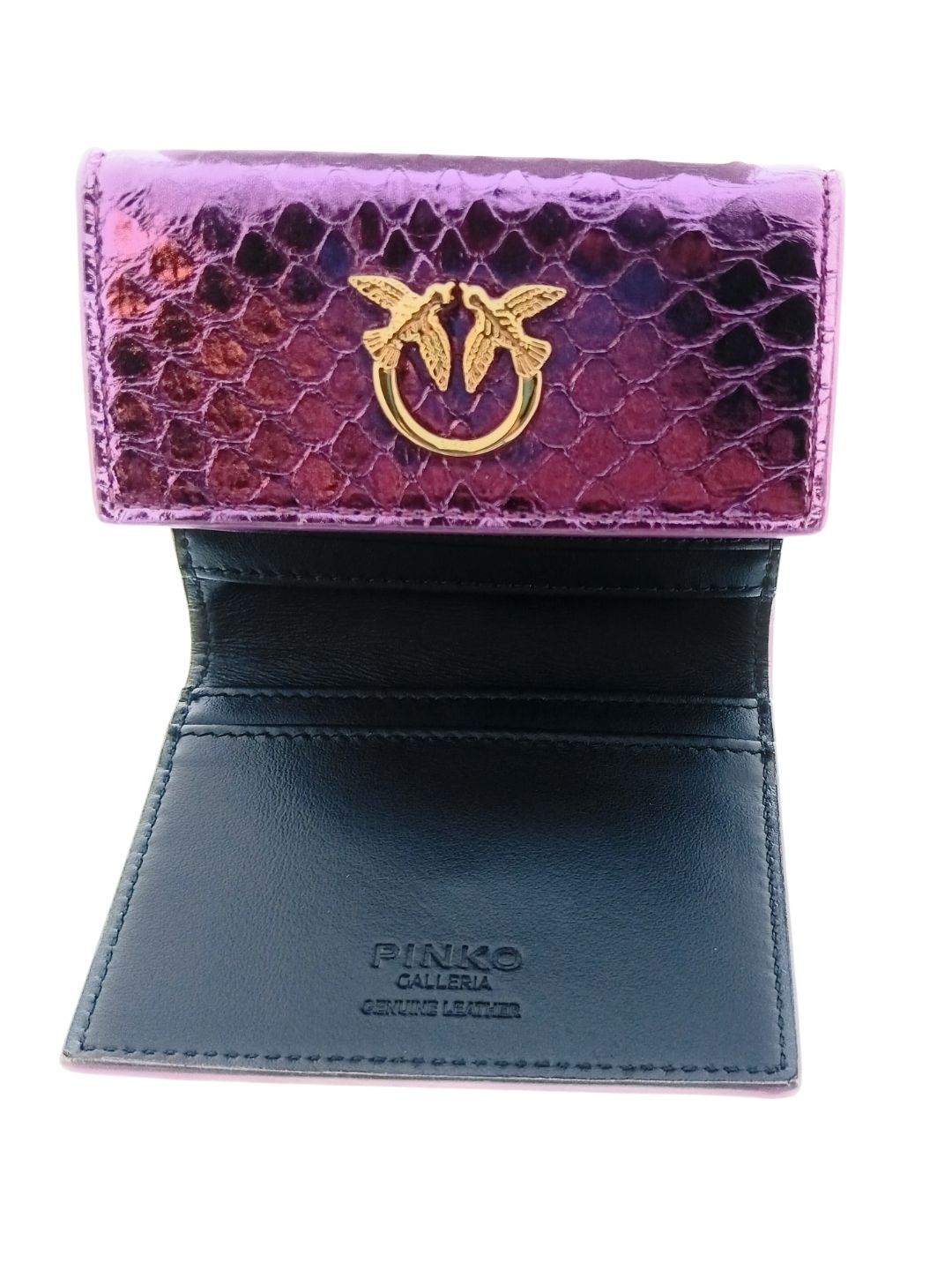 Pinko Women's Purple Mini Compact Snake Embossed Leather Wallet