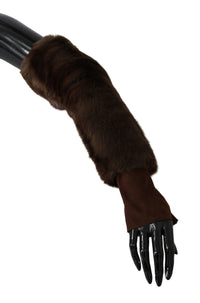 Dolce & Gabbana Brown Elbow Length Finger Less Fur Women's Gloves