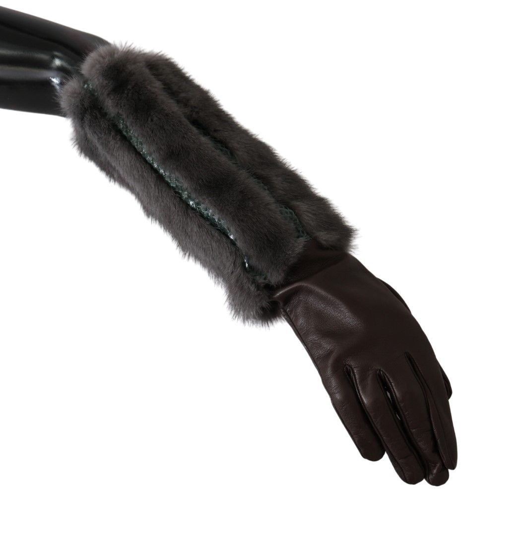 Dolce & Gabbana Brown Mid Arm Length Leather Fur Women's Gloves