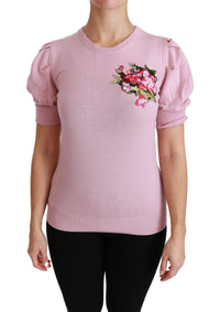 Dolce & Gabbana Pink Floral Embroidered Blouse Wool Women's Top