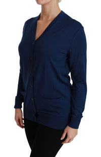 Dolce & Gabbana Blue Button Cardigan Virgin Wool Women's Sweater