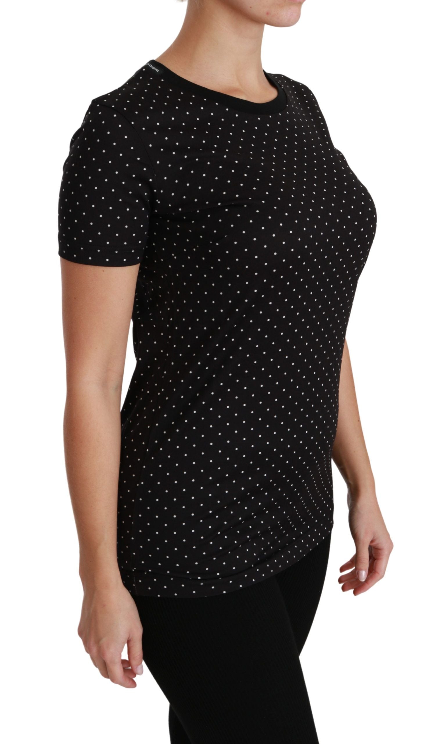 Dolce & Gabbana Black Dotted Crewneck Cotton Top Women's T-shirt
