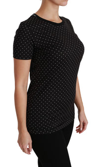 Dolce & Gabbana Black Dotted Crewneck Cotton Top Women's T-shirt