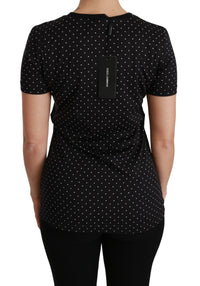 Dolce & Gabbana Black Dotted Crewneck Cotton Top Women's T-shirt