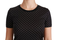 Dolce & Gabbana Black Dotted Crewneck Cotton Top Women's T-shirt