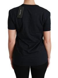 Dolce & Gabbana Blue Amore Patch Crewneck Cotton Top Women's T-shirt