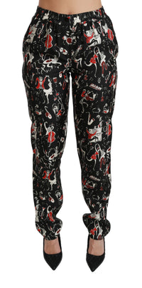 Dolce & Gabbana Black Silk Instrument Mid Waist Women's Pants