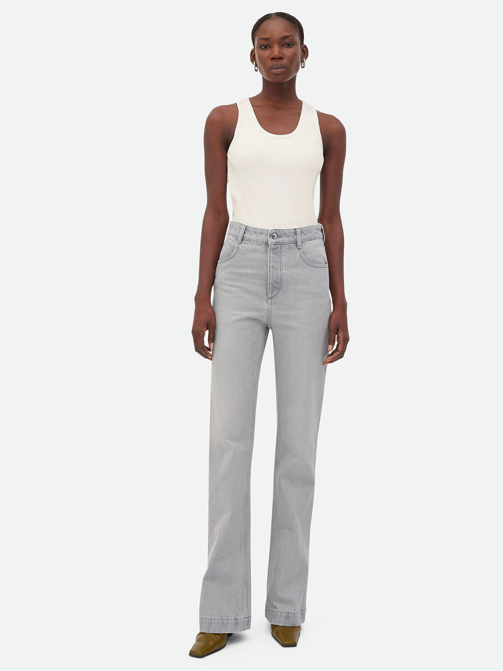BOTTEGA VENETA Bottega Veneta Women Light Grey Washed Denim Flared Jeans