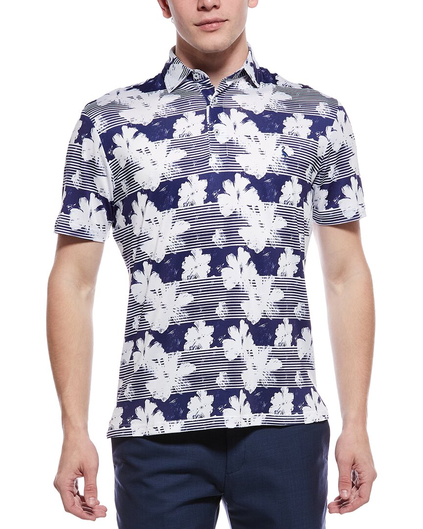 Tailorbyrd Tropical Stripe Floral Printed Performance Polo Shirt
