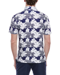 Tailorbyrd Tropical Stripe Floral Printed Performance Polo Shirt