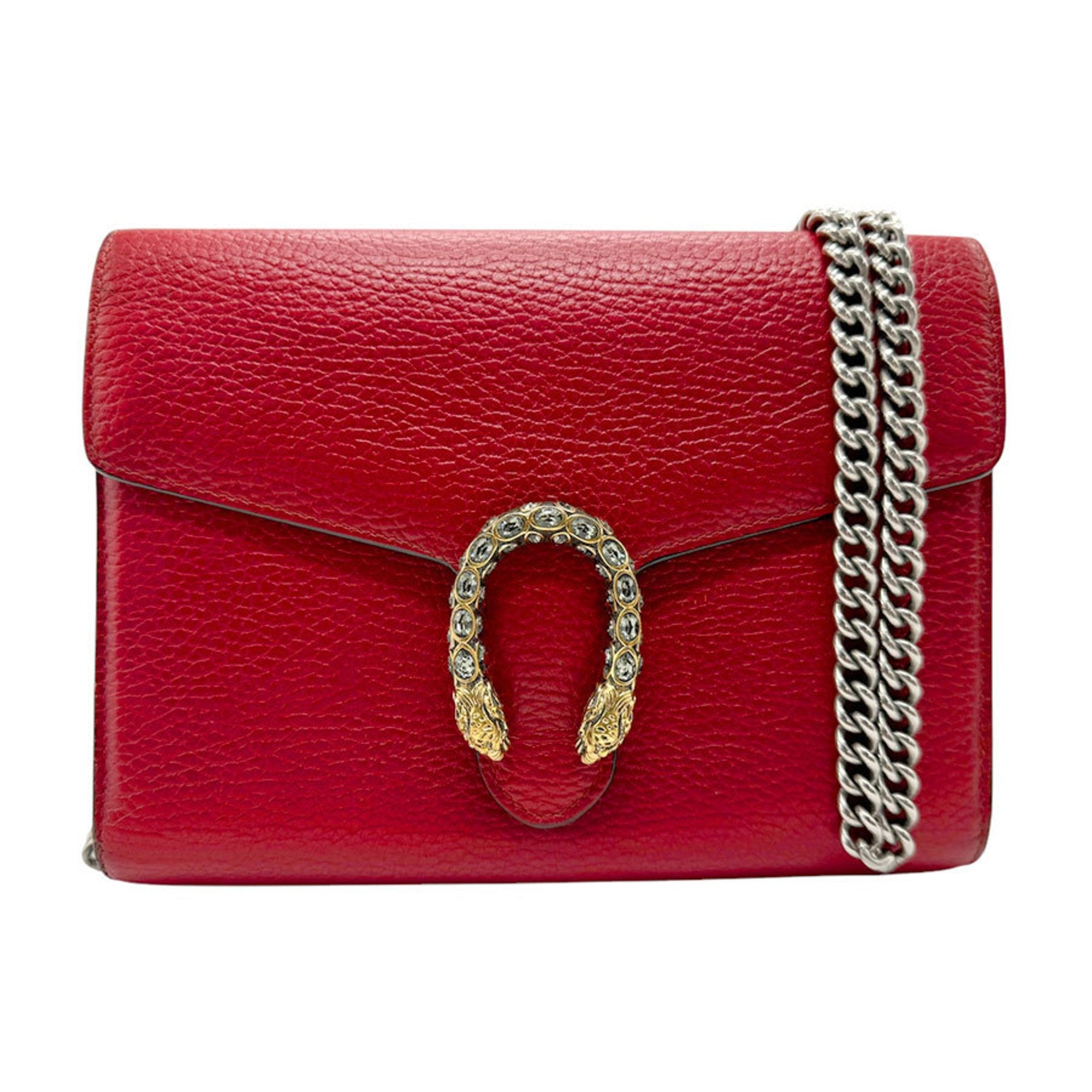Gucci Dionysus Red Leather Shoulder Bag (Pre-Owned)