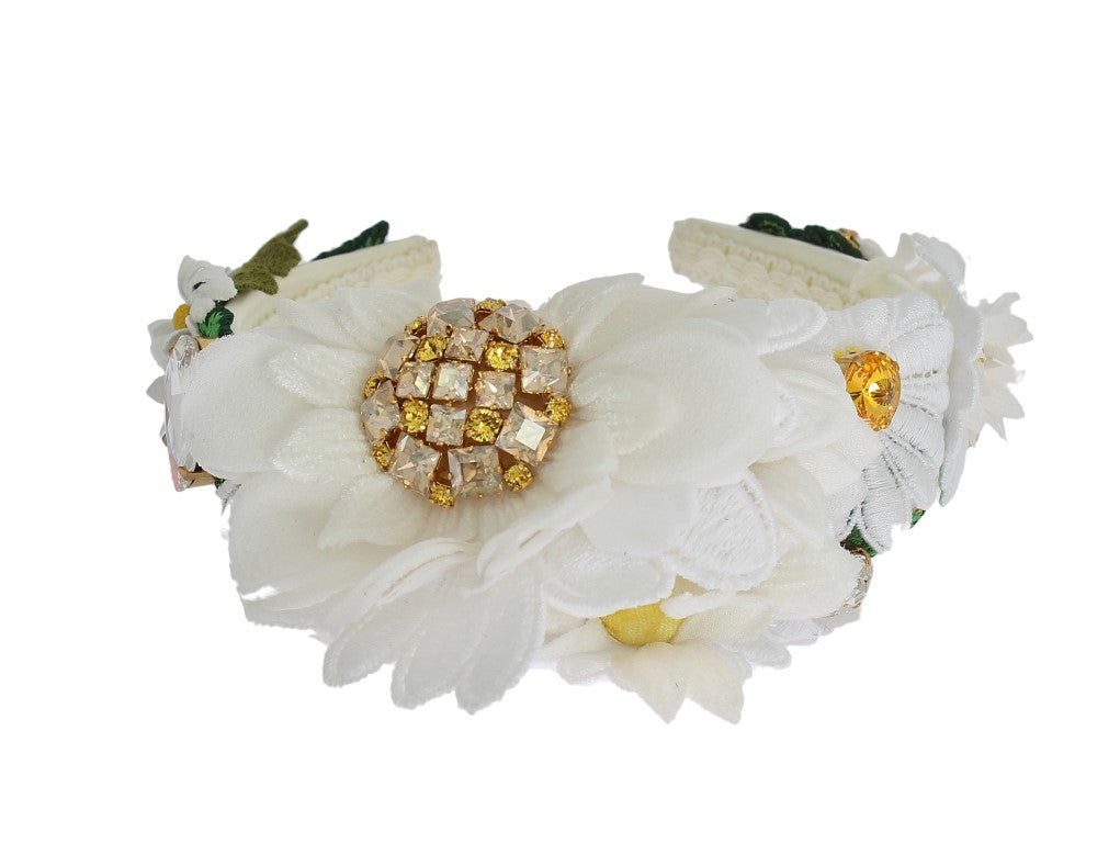 Dolce & Gabbana  White Floral Headband with Crystals
