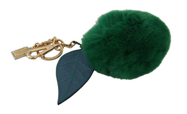 Dolce & Gabbana Leather Fur Gold Clasp Keyring