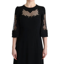 Dolce & Gabbana Lace Trimmed Black Midi Dress