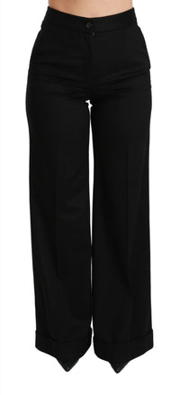 Dolce & Gabbana Black Wide Leg Flared Trouser Cashmere Women's Pants