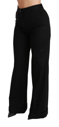 Dolce & Gabbana Black Wide Leg Flared Trouser Cashmere Women's Pants