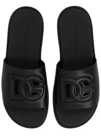 Dolce & Gabbana Men Leather Slide With Logo