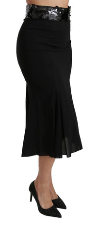Dolce & Gabbana Black High Waist Mermaid Midi Silk Women's Skirt