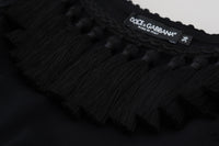 Dolce & Gabbana Black Ribbed T-shirt with Tassels