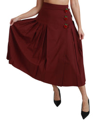Dolce & Gabbana Red High Waist Pleated Maxi Wool Women's Skirt