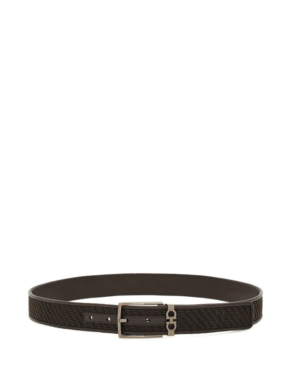 FERRAGAMO Ferragamo Men Basketweave Effect Leather Belt With Square Buckle