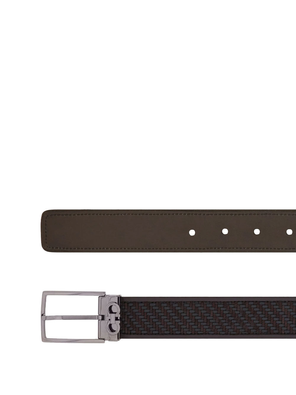 FERRAGAMO Ferragamo Men Basketweave Effect Leather Belt With Square Buckle