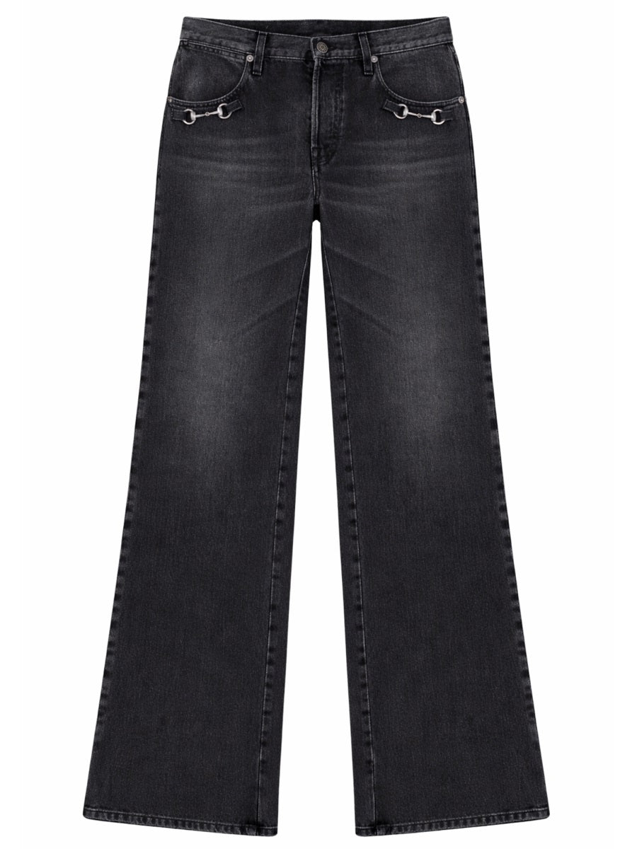 Gucci Women Denim Jeans With Horsebit Detail