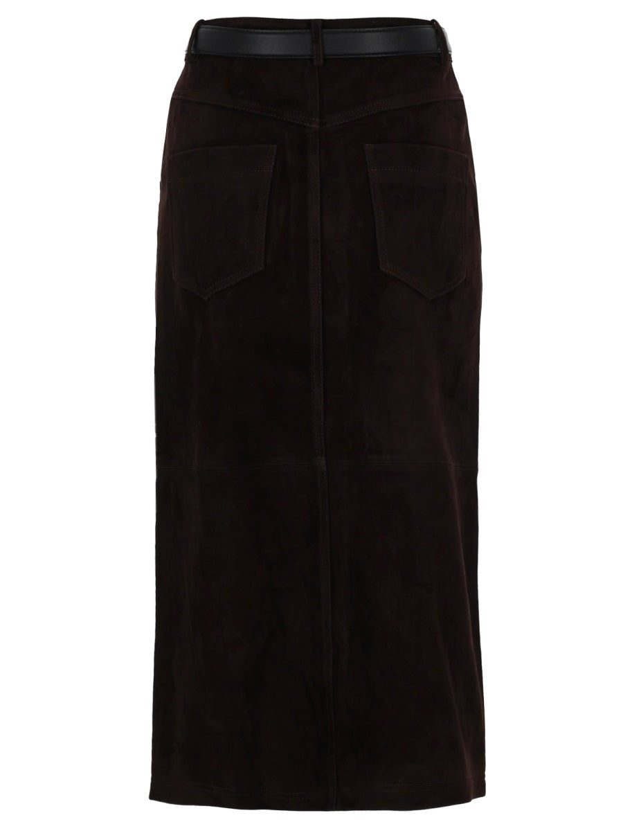 Self-Portrait Women Suede Midi Skirt