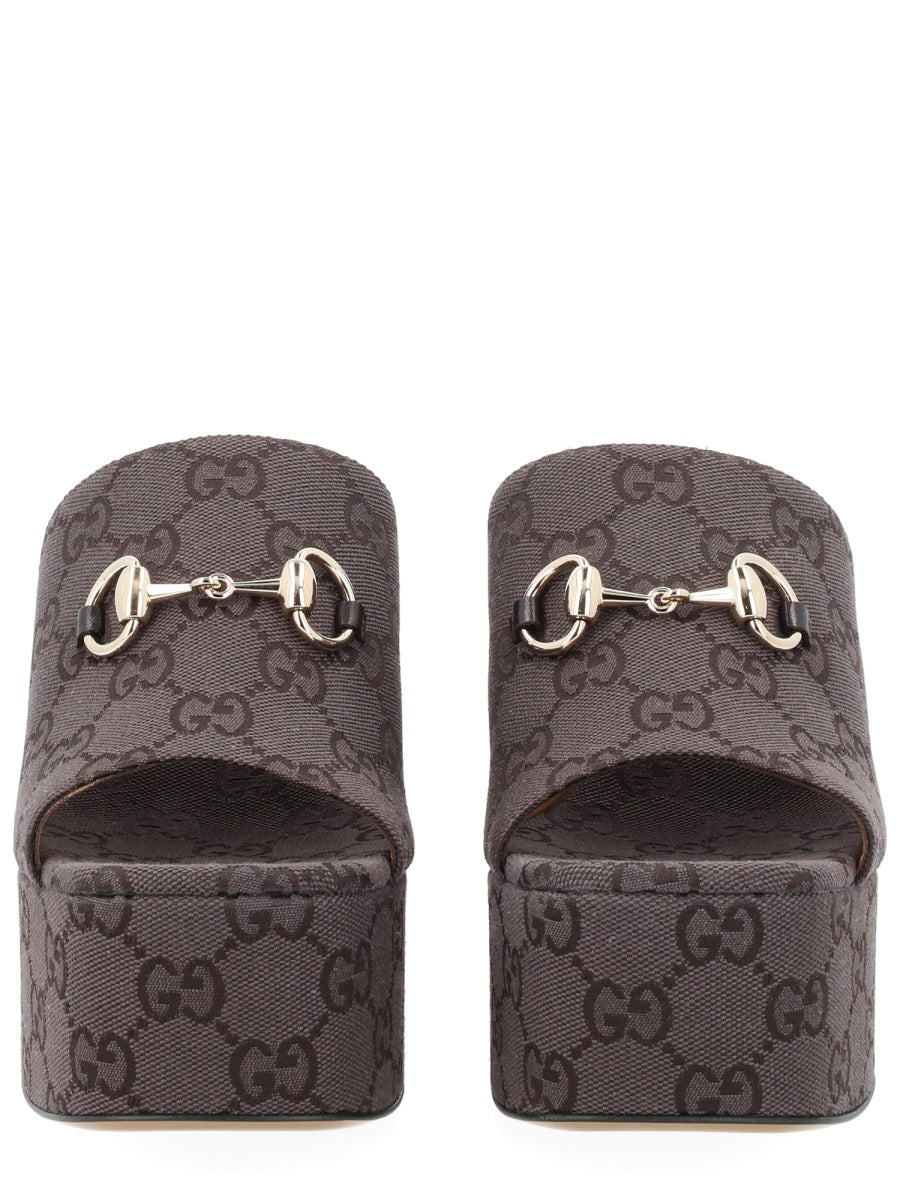Gucci Women Fabric Wedge Sandal "Gg"