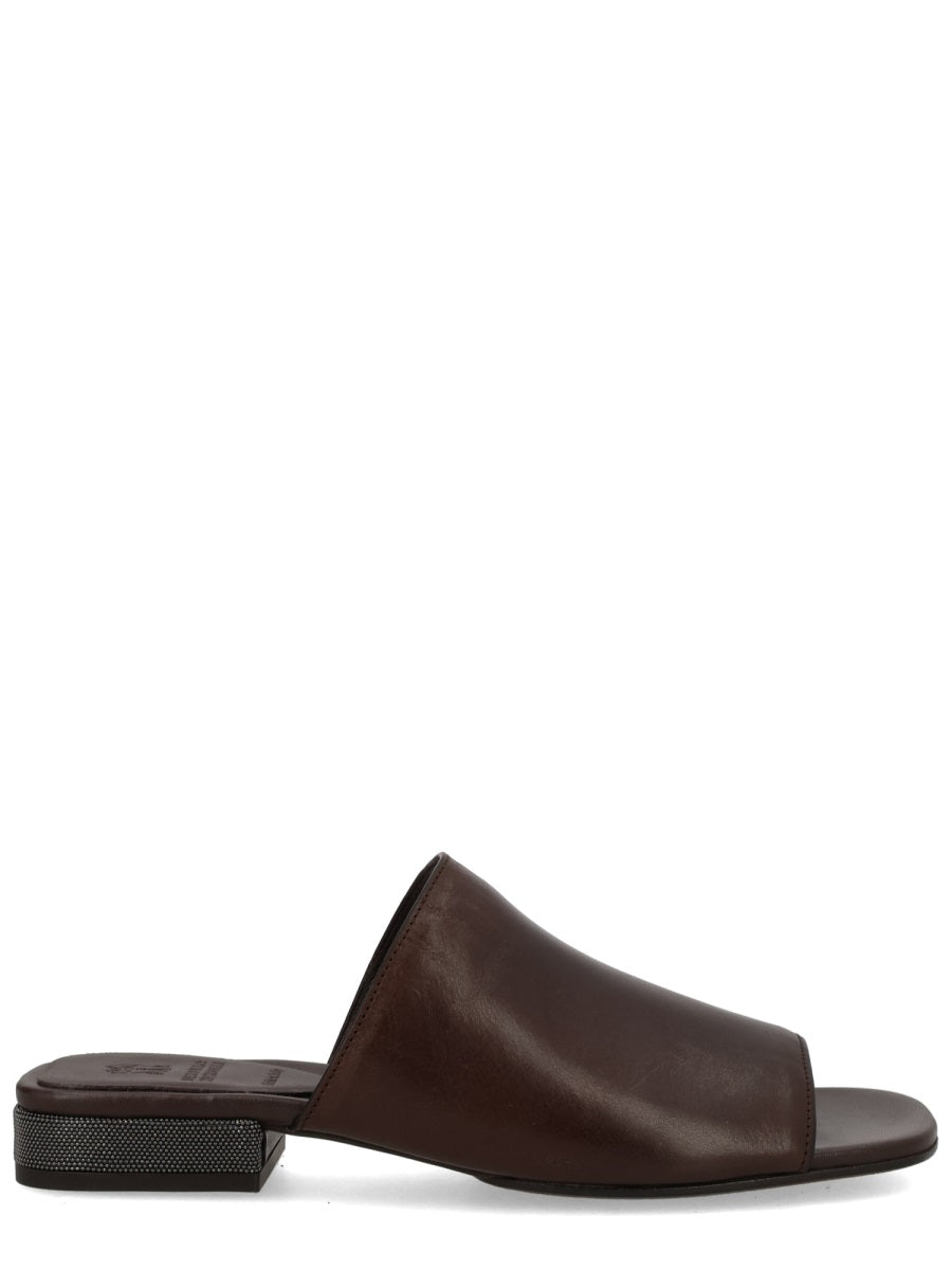 Brunello Cucinelli Women Sandalo In Pelle Con Tacco Decorato