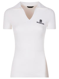 BALENCIAGA Balenciaga Women Ribbed V-Neck Short-Sleeved Polo Shirt
