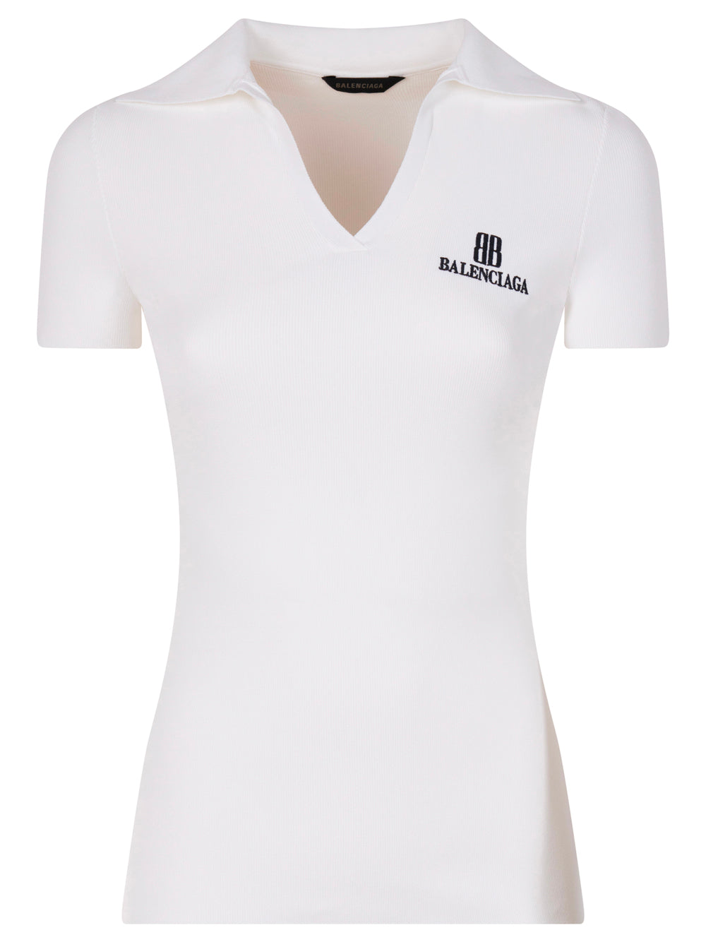 BALENCIAGA Ribbed V-Neck Short-Sleeved Polo Shirt Women