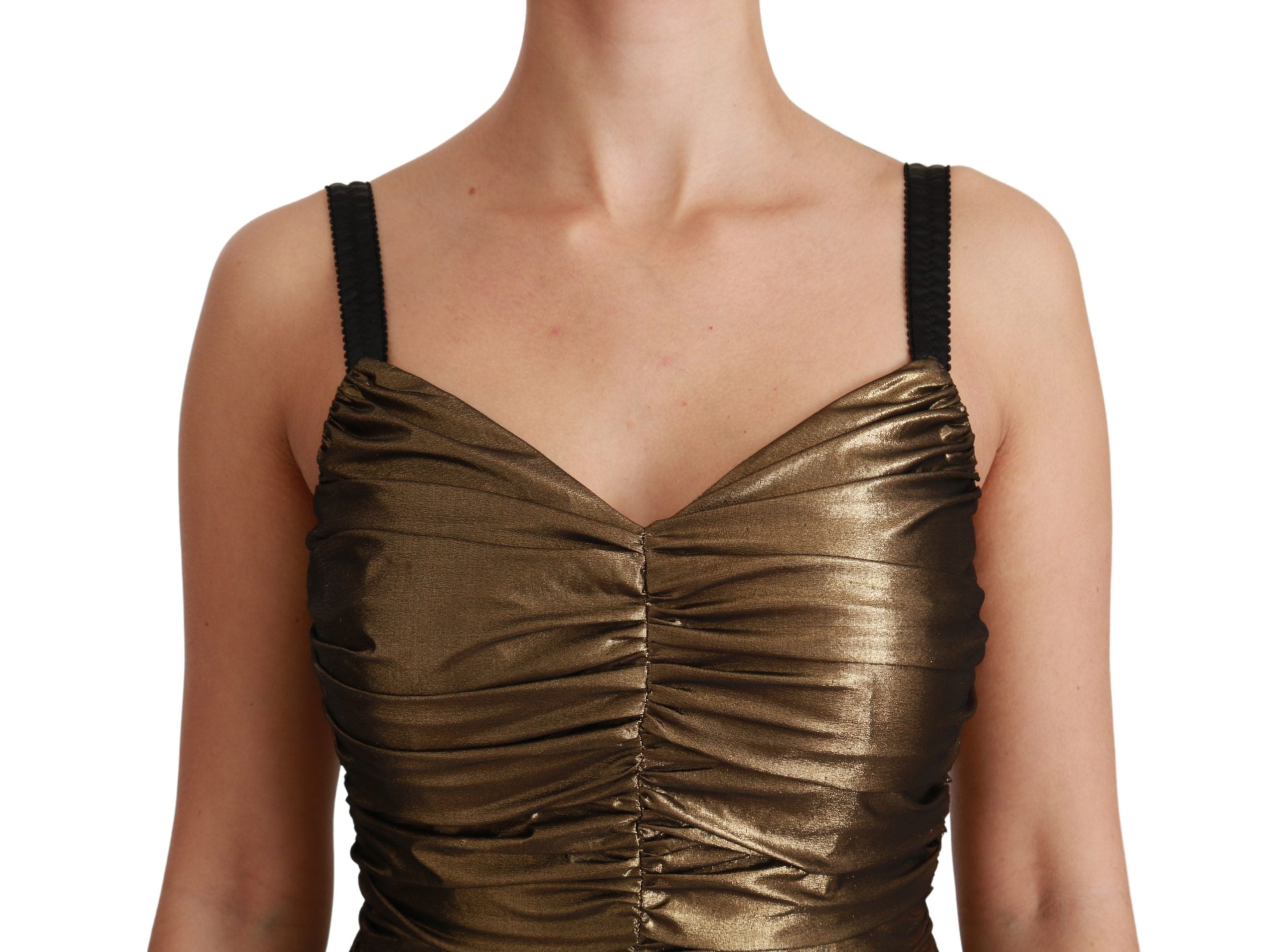 Dolce & Gabbana Gold Metallic Stretch Bodycon Ruched Women's Dress