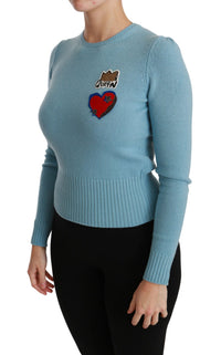 Dolce & Gabbana Blue Wool Queen Heart Pullover Women's Sweater