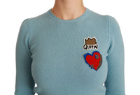Dolce & Gabbana Blue Wool Queen Heart Pullover Women's Sweater